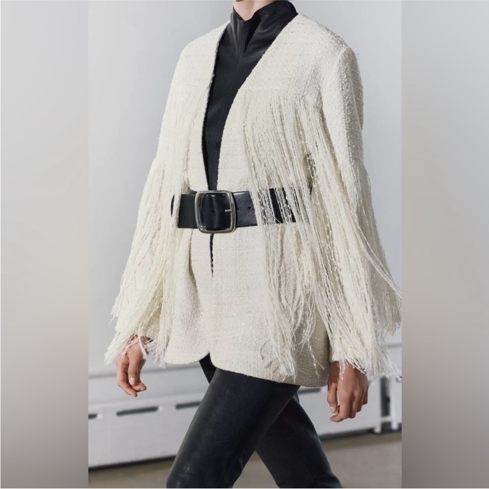 Zara limited edition celeb style Cream Fringe Blazer